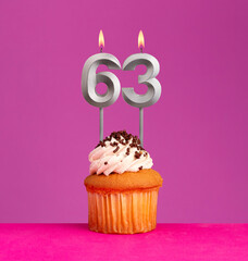 Birthday card on violet background - Candle number 63