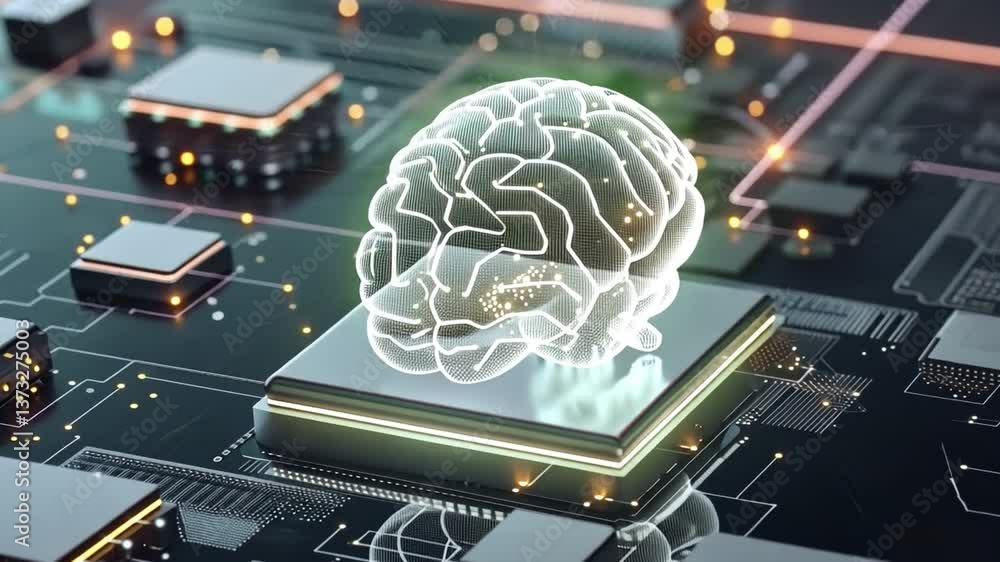 Poster digital brain microchip fusion of artificial intelligence, circuit innovation, and futuristic electr