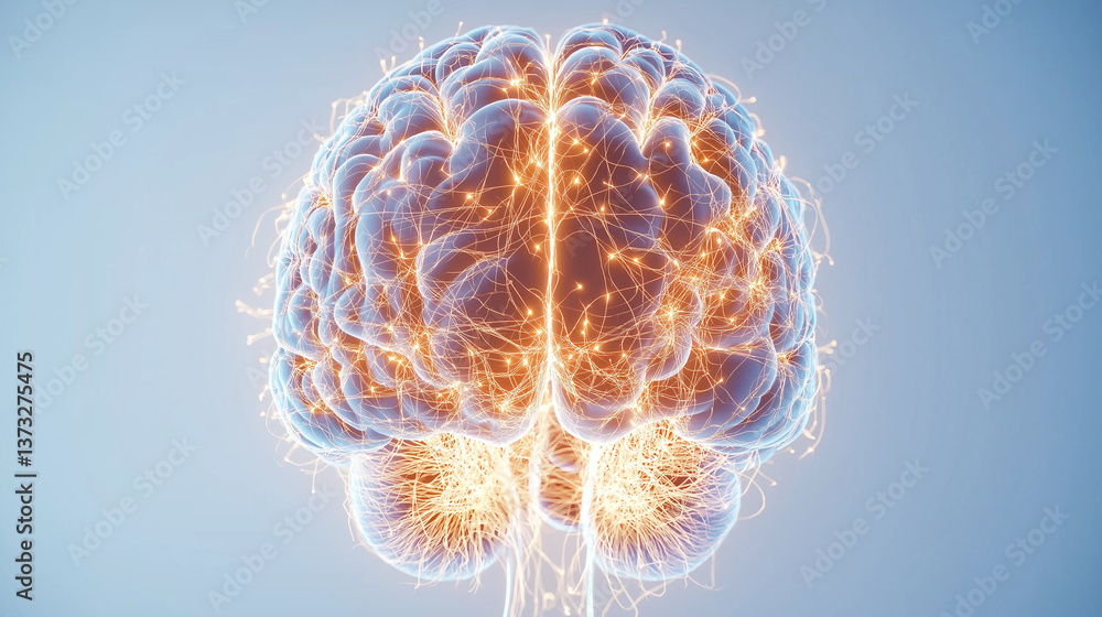 Poster brain's neural network: an illuminating depiction of a human brain's intricate neural network, showc