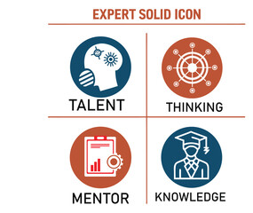 Expert solid icon set Talent, thinking, mentor, knowledge