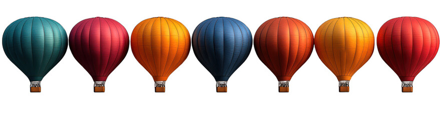 Obraz premium Hot air balloons in a variety of vibrant colors arranged on a clean white background