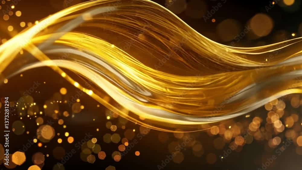 Poster elegant golden wave with shimmering particles festive abstract background of luxury light and mesmer