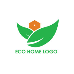 Eco-friendly home logo. Two green leaves encompassing an orange house