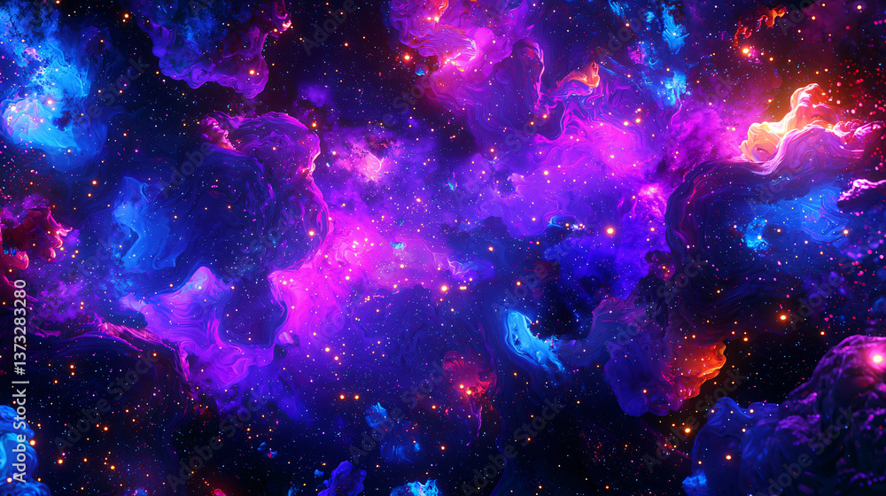 Poster vibrant nebula displaying a stunning array of colors and patterns in space with glowing reflections 