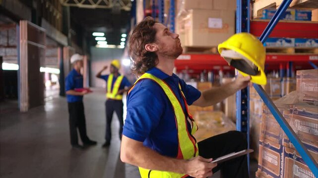Portrait of warehouse workers are reviewing the list of items based on the documentation