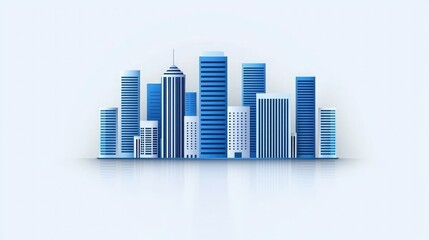 Obraz premium A modern city skyline illustration featuring various blue-toned buildings against a light background.