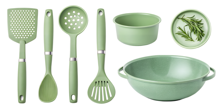 Culinary Tools: A collection of kitchen utensils, from spatula to bowl, showcasing their function and design