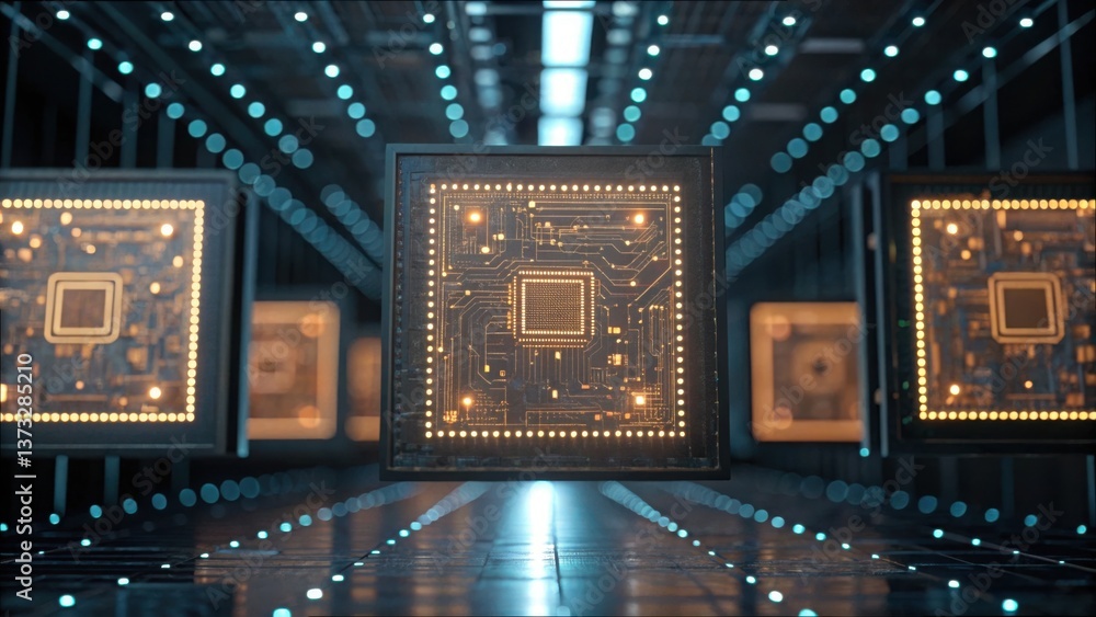 Aufkleber abstract glowing circuits with digital maps and high-quality detail