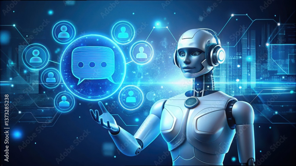 Poster futuristic ai chatbot interface showcasing virtual human interaction