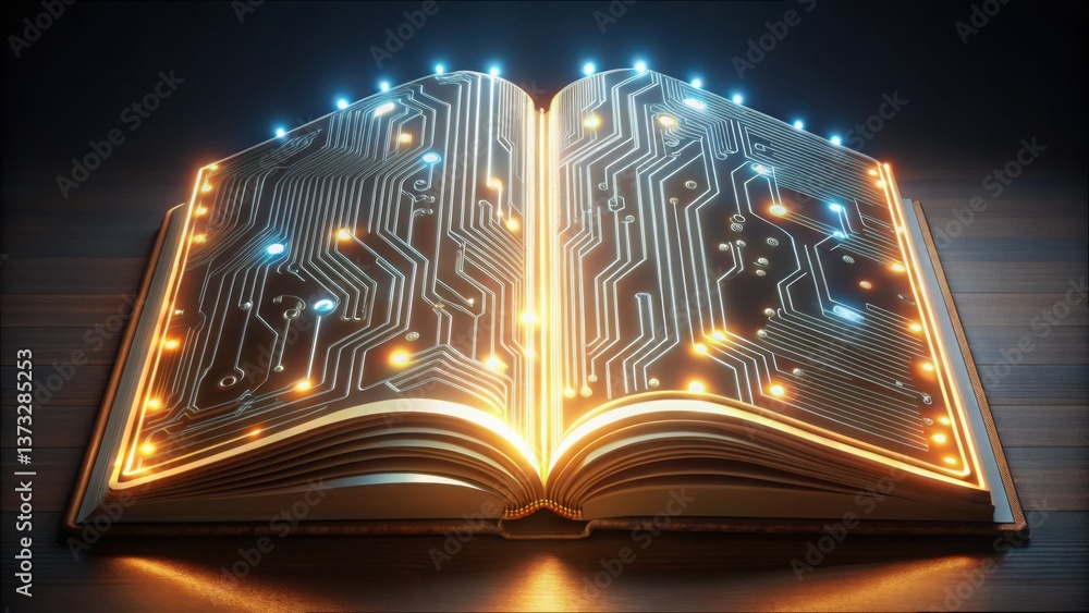 Poster Circuit Patterns Forming a Book Shape with Electric Elements