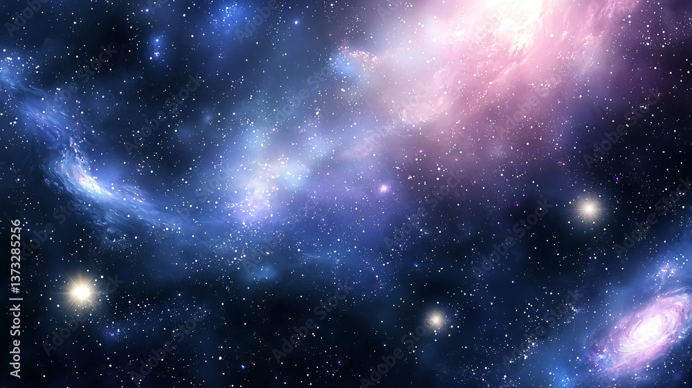 Poster striking nebula intertwined with a field of stars featuring a spotlight effect creating a captivatin