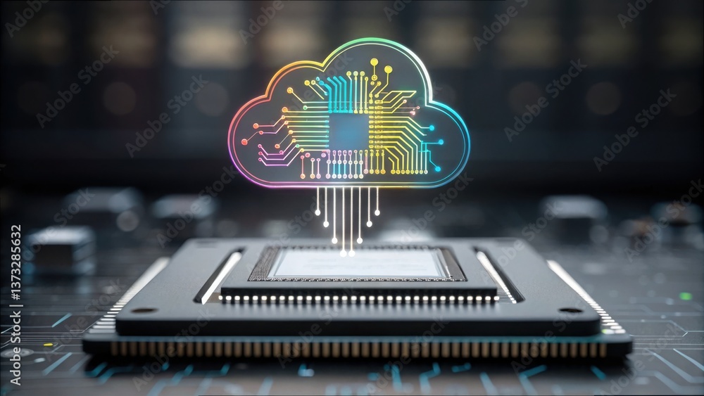 Aufkleber Cloud Computing Concept with Processor and Circuit Connections Visualization