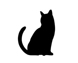 振り向いて座る猫のシルエットイラスト