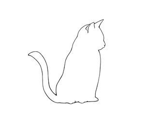 横を向いて座る猫の線画シルエットイラスト