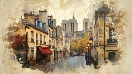 Quaint street view in paris leading towards notre dame