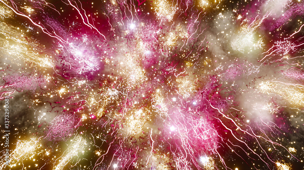 Poster spectacular fireworks exploding in the night sky creating a colorful display above with surreal drea