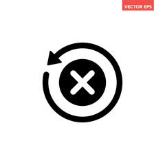 Fototapeta premium Black round check sync unapproved icon, simple cycle rotating arrows sync flat design pictogram vector for app logo ads web webpage button ui ux interface elements isolated on white background