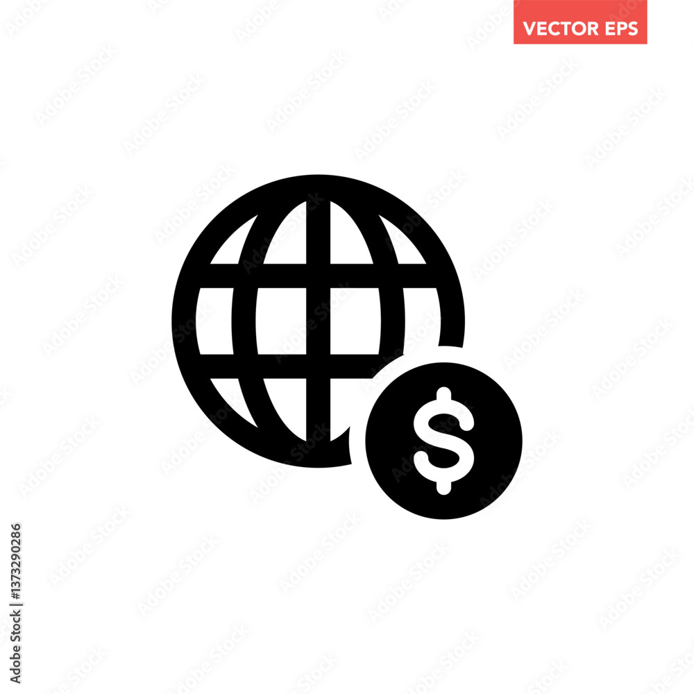 Poster single black global finance glyph icon, simple financial operation flat design illustration pictogra