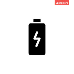 Black single charging battery indicator icon, simple charging flat design vector pictogram, infographic interface elements for app logo web button ui ux isolated on white background
