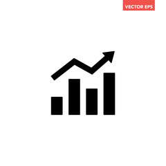 Black single arrow growing up chart graph bars glyph icon, success graph trending upwards flat design interface infographic element for app ui ux web button, vector isolated on white background