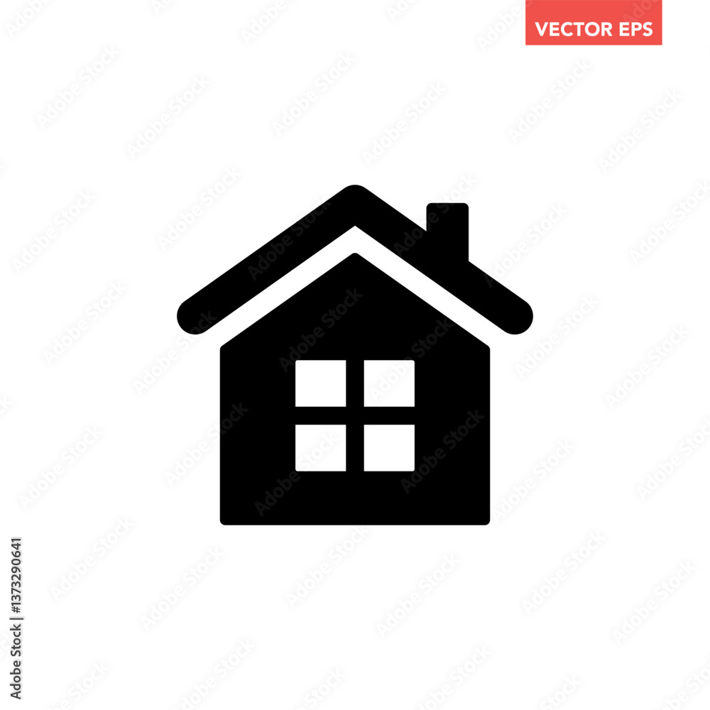 Poster black single house with window icon, simple real estate graphic flat design pictogram vector for app