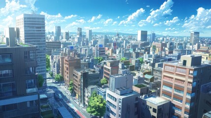 Fototapeta premium aerial view of futuristic Cityscape, anime style, 