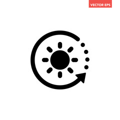 Black single round sustainable sun energy icon, simple solar energy conversion flat design infographic pictogram vector for app logo ads web button ui interface elements isolated on white background