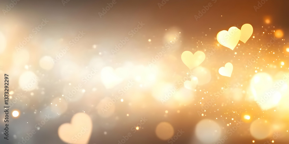 Poster a beautiful bokeh effect filled with sparkling hearts, creating a warm and romantic atmosphere perfe