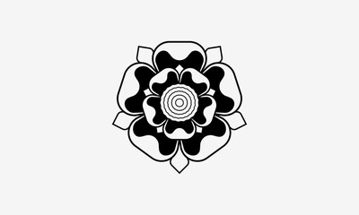 Tudor Rose of England Flower Outline Silhouette: English Heraldic Emblem Vector Illustration