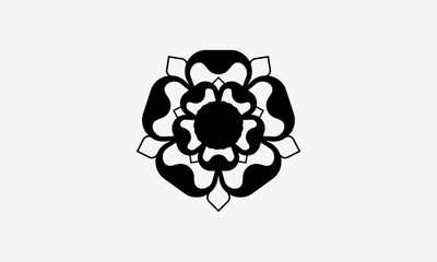 Tudor Rose of England Flower Outline Silhouette: English Heraldic Emblem Vector Illustration