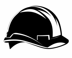 A black and white illustration of a hard hat, representing safety and construction in various industrial settings.