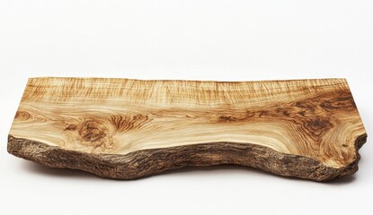 Light Brown Irregular Wood Slab on White Background