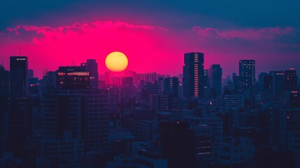 Obraz premium photo of cyberpunk city with sunset (wallpaper) 