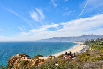 View from a hiking trail overlooking the Pacific Ocean at Point Dume State Beach