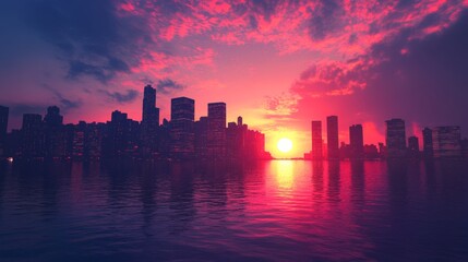 photo of cyberpunk city with sunset (wallpaper) 