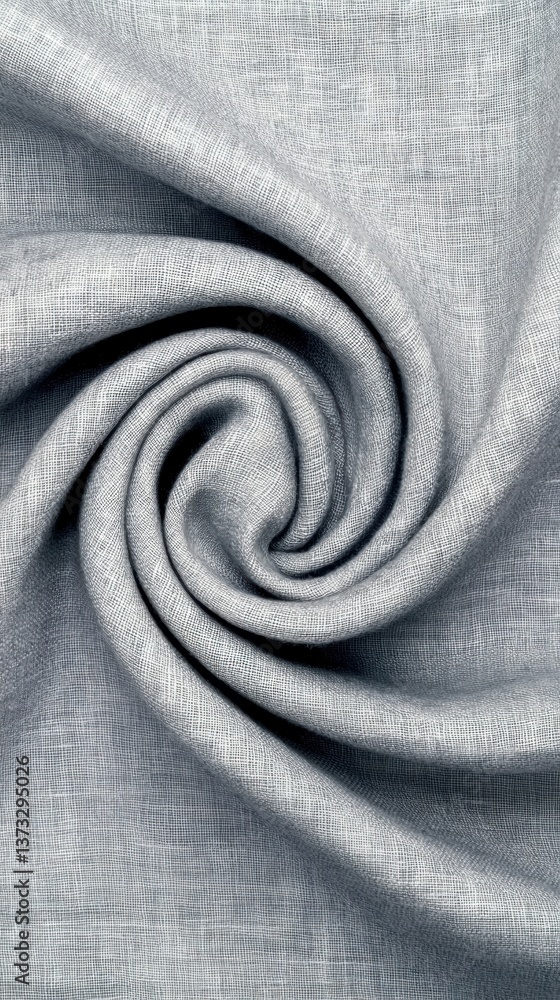 Poster a close-up view of swirling grey fabric, showcasing its texture and sheen, creating an elegant and s