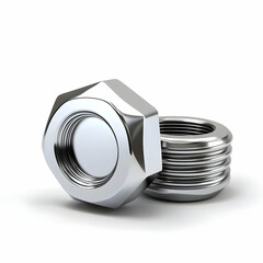 A close-up of a metallic nut and bolt showcasing their durable design, essential for mechanical and construction applications.