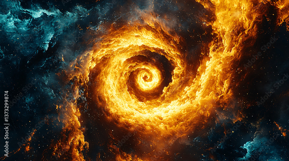 Poster spiraling orange spiral floating in the depths of space creating a dreamlike and captivating visual 