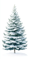 Fototapeta premium beautiful watercolor Christmas tree adorned with snow, evoking serene winter atmosphere