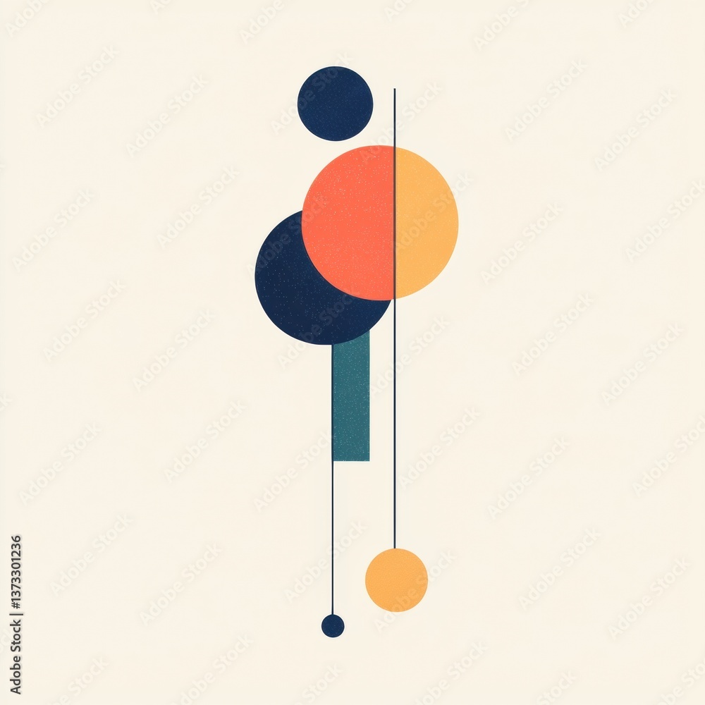 Poster a minimalist design featuring various colored circles and lines against a soft background, creating 