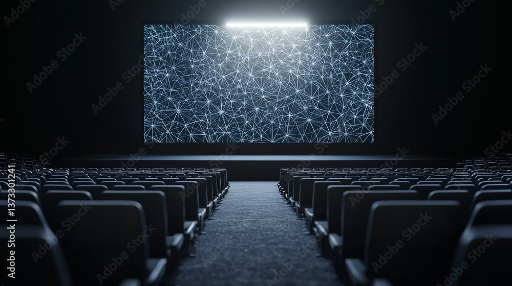Aufkleber a digital world: a stunning view of an empty movie theater, showcasing a large screen displaying an 