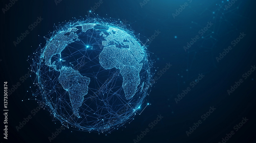 Poster digital earth: a futuristic depiction of earth, crafted from a complex network of glowing lines and 