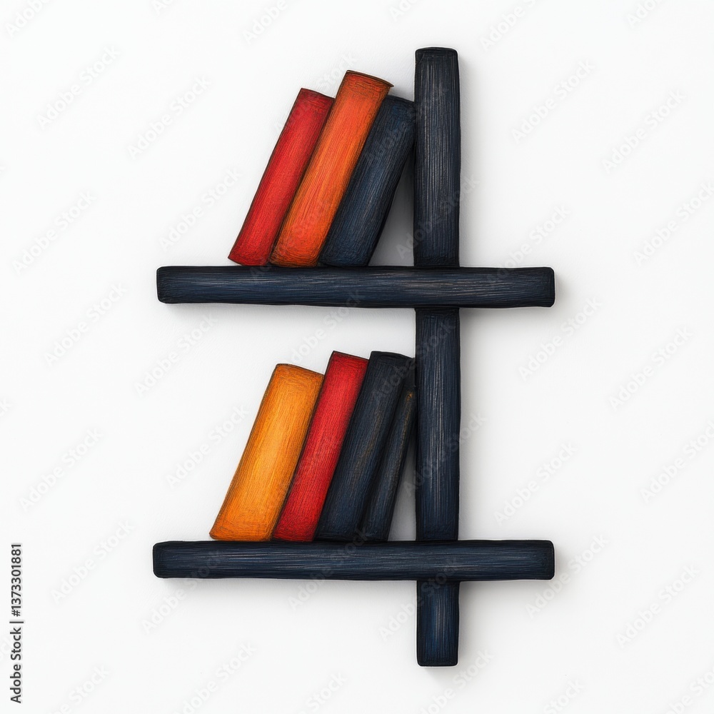 Poster A modern shelf design displaying colorful books, combining artistic flair with functional storage.