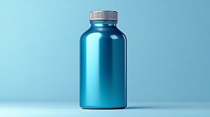 Minimalist Aluminium Bottle 3D Render on Soft Blue Background