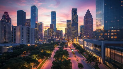 Obraz premium The city at dusk is a blend of shadow and soft, golden light