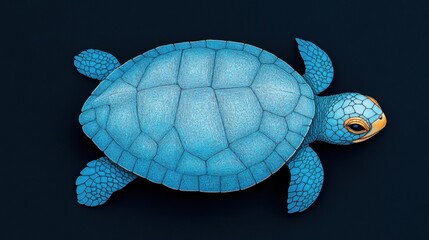 Fototapeta premium A vibrant blue turtle swimming gracefully against a dark background, showcasing its unique patterns and colors.