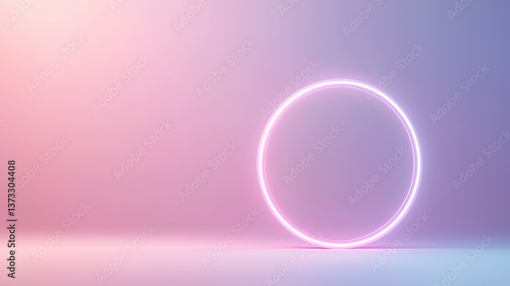 Poster glowing ring: a luminescent circular light illuminates a smooth, gradient background with pastel col