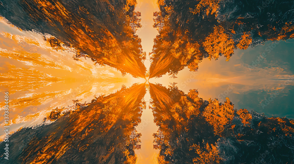 Poster majestic sky display with sunlight filtering through clouds creating a golden glow over dreamlike la