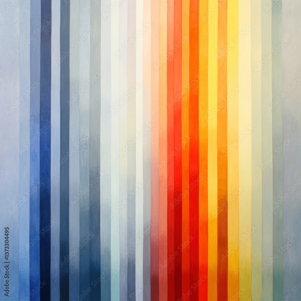 Poster a vibrant abstract painting featuring vertical stripes in various colors, creating a dynamic visual 