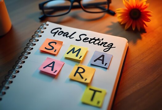 Hand writing definition for smart goal setting on notebook